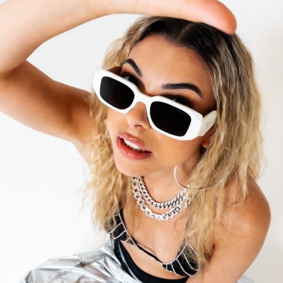 Prada Women Sunglasses Ivory White Dark Gray Rectangle PR17WS 1425S0 NEW - Picture 16 of 17